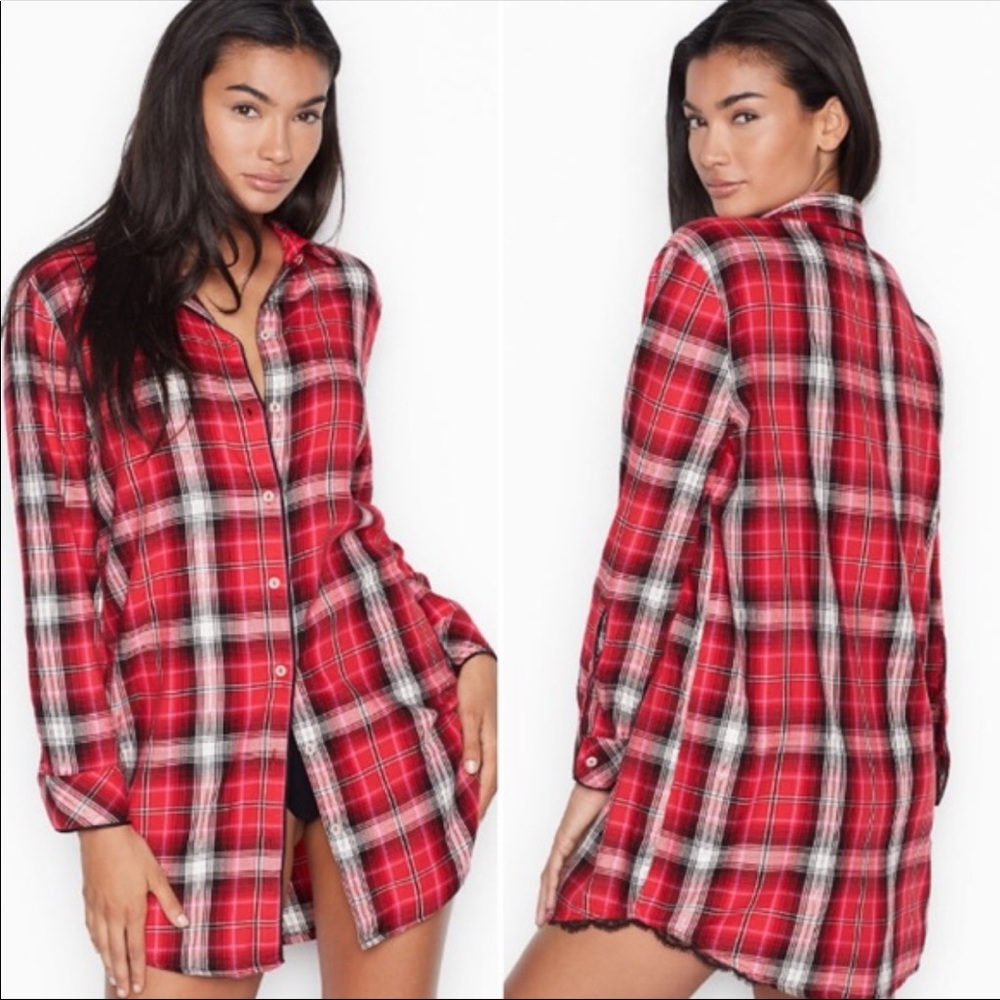 Victoria Secret Red Plaid Sleep Shirt
